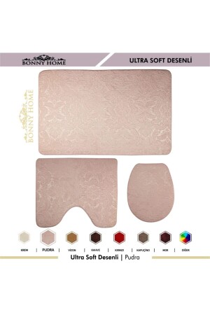 Pudra Ultrasoft Desenli 3'Lü Klozet Takımı Banyo Halısı Paspası Seti UltSoft - 8