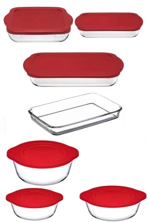 Pyrex-Set mit rotem Deckel, 7-teilig, 59000642356 - 3