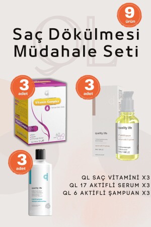 Ql Saç Dökülmesi Müdahale Seti ( 3 Saç Vitamini - 3 Saç Serumu - 3 Şampuan ) - 3