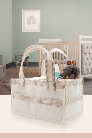 Quadratischer, gestreifter beige Filz-Mutter-Baby-Pflegetaschen-Organizer - 3