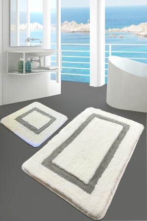 Quadrato Gri 2 Li Set Banyo Halısı Paspas Kaymaz Taban Yıkanabilir 8683264268212 - 2