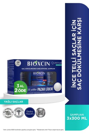 Quantum Shampoo Kaufen Sie 3, zahlen Sie für 2 3x300 ml für fettiges Haar – Haarausfall-Shampoo für feines Haar - 3