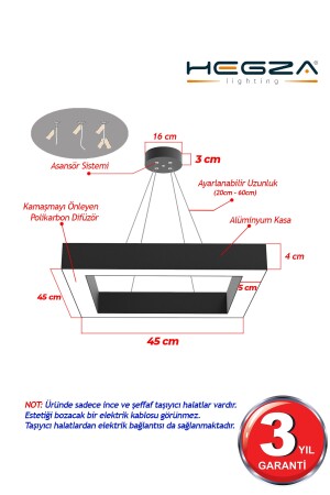 Quattro (schwarzes Gehäuse, weißes Licht) Moderner LED-Kronleuchter mit LED, Wohnzimmer, Küche, Wohnschlafzimmer, Pendelleuchte Quattro-S65 - 6