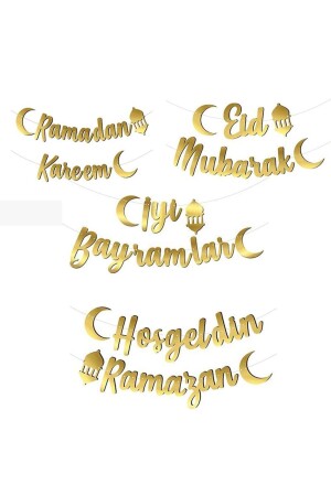 Ramadan Kareem Eid Mubarak Hoşgeldin Ramazan Iyi Bayramlar Kaligrafi Altın Kağıt Asma Süsü - 3