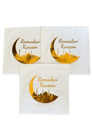 Ramadan Kareem Gold Yaldızlı Peçete 16lı 16x16 Cm Altın Varaklı Ramazan Bayram Temalı Dini Süsü - 5