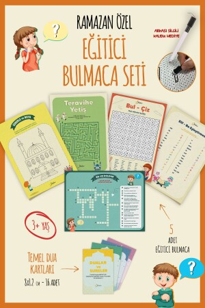 Ramazan Ayı Bulmaca Seti 16 Adet Dua Kartı- 5 Farklı Eğitici Bulmaca- Yaz Sil Tahta Kalemi Hediyeli - 3