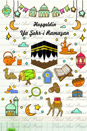 Ramazan Ayı Temalı Süsleme, Kabe Ve Ramazan Figürleri Cam Duvar Sticker Seti r3 - 3