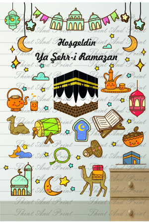 Ramazan Ayı Temalı Süsleme, Kabe Ve Ramazan Figürleri Cam Duvar Sticker Seti r3 - 4