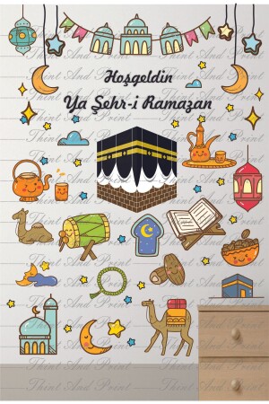 Ramazan Ayı Temalı Süsleme- Kabe Ve Ramazan Figürleri Cam Duvar Sticker Seti - 3