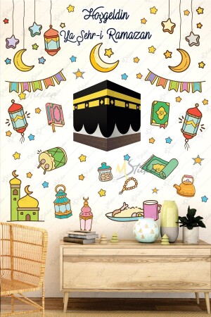 Ramazan Ayı Temalı Süsleme- Kabe Ve Ramazan Figürleri Cam Duvar Sticker Seti R5 - 2