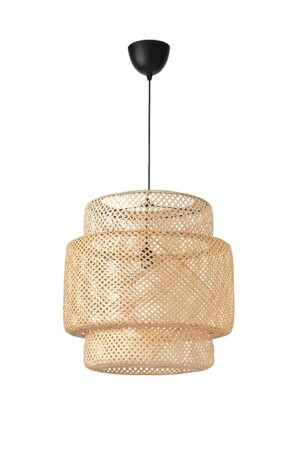 Rattan 40 cm Siyah Tesisatlı Avize Bambu-İskandinav-Bohem-Modern Aydınlatma - 1