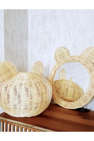 Rattan Bambus Korb Panda Bär Kronleuchter Spiegel Set Kinderzimmer NNDESIGN006 - 5