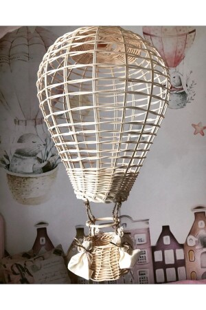 Rattan-Kronleuchter mit fliegendem Ballon, Durchmesser 30 cm, Gesamthöhe 55,60 cm, HE030MA - 2