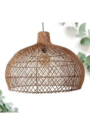 Rattan Sarkıt Avize Tekli Avize Salon Avize Ahşap Avize 60x45cm RSST-6045 - 2