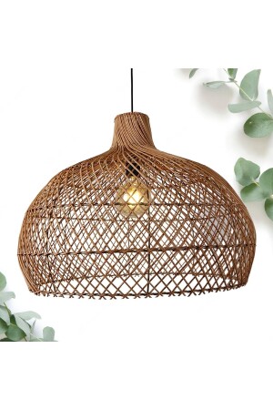 Rattan Sarkıt Avize Tekli Avize Salon Avize Ahşap Avize 60x45cm RSST-6045 - 4