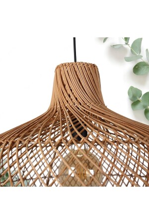 Rattan Sarkıt Avize Tekli Avize Salon Avize Ahşap Avize 60x45cm RSST-6045 - 5