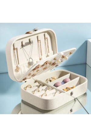 Rechteckige Schmuckschatulle mit 3 Fächern, Schmuck-Organizer für Ringe, Ohrringe, Halsketten, Reise-Organizer - 2