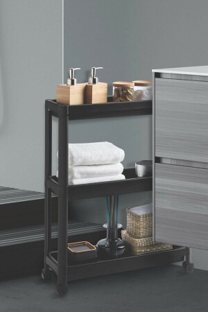 Rechteckiges Regal mit 3 Ebenen und Rollen – Badezimmer, Küche, Organizer, Organizer, Regal, Schwarz, Mim0006 - 5