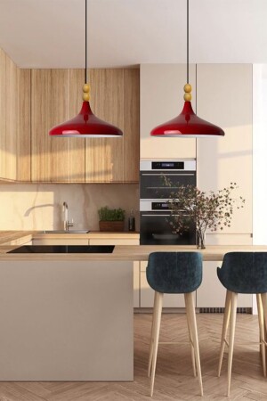 Red Champion Einzel-Kronleuchter mit Holzperlen, Hängelampe, Wohnzimmer, Küche, Boutique-Lampe, Beleuchtung, Kronleuchter BMM2066WM2 - 5