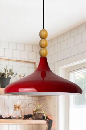 Red Champion Einzel-Kronleuchter mit Holzperlen, Hängelampe, Wohnzimmer, Küche, Boutique-Lampe, Beleuchtung, Kronleuchter BMM2066WM3 - 2