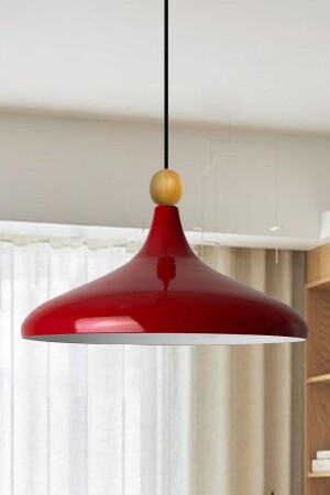 Red Champion Einzel-Kronleuchter mit Holzperlen, Hängelampe, Wohnzimmer, Küche, Boutique-Lampe, Beleuchtung, Kronleuchter BMM2066XXWM - 3