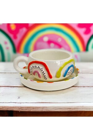 Regenbogen handgemachte doppelte türkische Kaffeetasse Kaffeeuntertasse Regenbogen türkisch bunt - 3