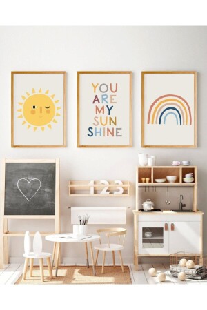 Regenbogen und Sonne Baby- und Kinderzimmer, dekoratives MDF-Wandgemälde-Set, 3-teilig, OMTB51 - 3