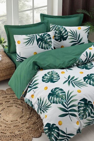 Reifes Bettbezug-Set für Doppelbett, Monstera, Grün, Ep-020624 - 2