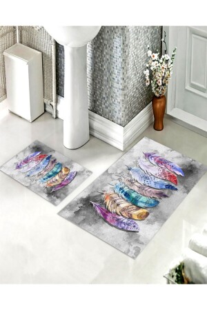 Renkli Tüy Desenli Banyo Halı Takımı (60x100-40x60) - Cp1096 CP1096-BNY - 2