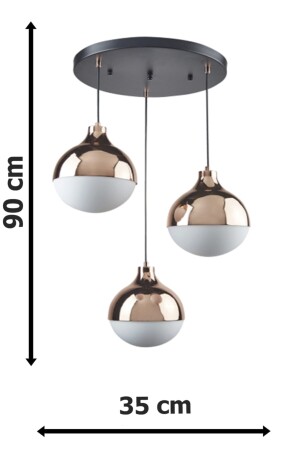 Rima Moderne Pendelleuchte Retro Kupfer Farbe Weiß Glas Wohnzimmer - Küche - Schlafzimmer 3-teiliger Kronleuchter rimasarkıtbakır - 6