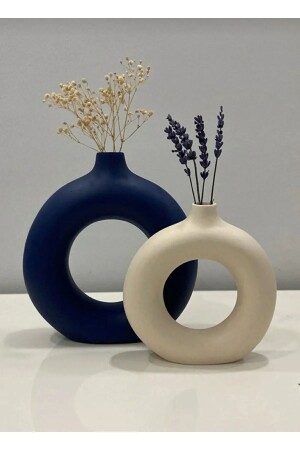 Ringvase 2er-Set Marineblau-Beige - 2