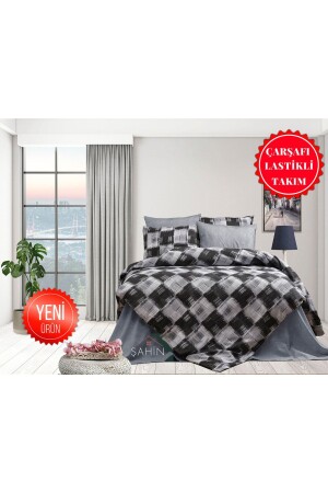 Rod Striped Square Young Room Bed Sheet Elastic Single Duvet Cover Set GrayWhiteChecked - 2