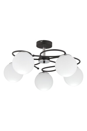 Rodonit 5 Stück Schwarz Chrom Weiß Glas Moderne Pendelleuchte Junges Zimmer Schlafzimmer Retro Wohnzimmer Kronleuchter 3952-05-CH-BL-01 - 4