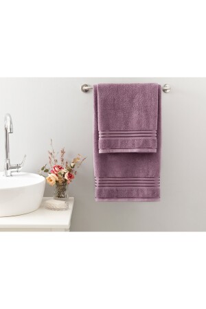 Romantic Stripe Floşlu Banyo Havlusu Takımı Mürdüm 10030912 - 3