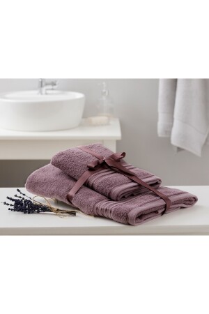 Romantic Stripe Floşlu Banyo Havlusu Takımı Mürdüm 10030912 - 4