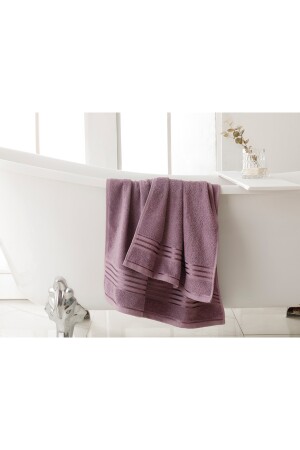 Romantic Stripe Floşlu Banyo Havlusu Takımı Mürdüm 10030912 - 5