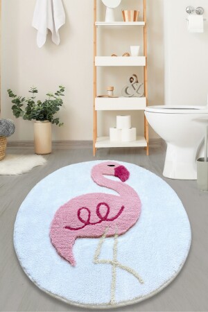 Rosa Flamingo Runder 90 x 90 cm Badezimmerteppich, waschbar, rutschfeste Unterseite 8694545033702 - 3