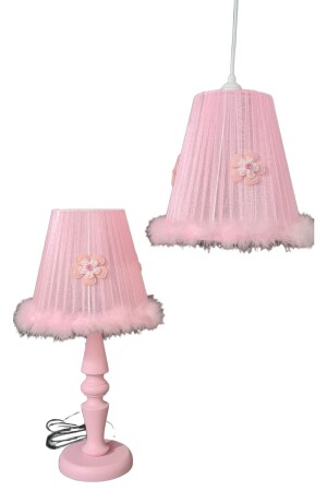 Rosa Holzbein-Kronleuchter-Lampenschirm-Set für Mädchen im Babyzimmer 89665 - 1