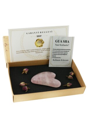 Rosa Quarzstein Gua Sha Gesichtsmassagegerät Naturstein zertifiziert - 3