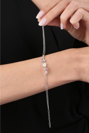 Rosa Stein Magnolia Flower Elegance Link Flowers Silberarmband - 4