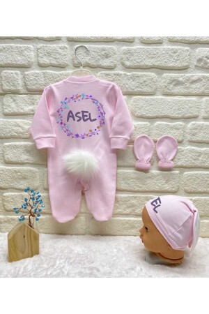 Rosafarbenes Kaninchen-Overall-Set für Babys, spezielles Design für den Namen Asel, Set zur Entlassung aus dem Krankenhaus 24329088093220890 - 3