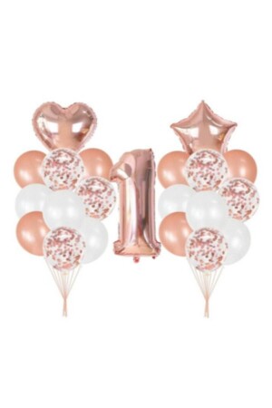 Rose Gold 1 Yaş Folyo Balon Şeffaf Konfetili Balon Seti - 3