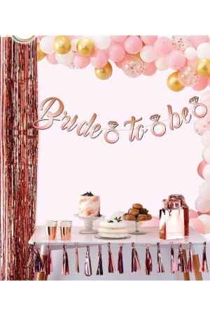 Rose Gold Renkli Bride To Be Kaligrafi Yazılı Yüzük Detaylı Bekarlığa Veda Partisi Konsept Banner - 2