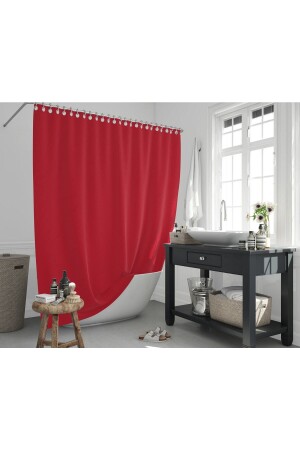 Roter Badezimmervorhang, inländische Produktion, Duschvorhang, 12 Kunststoff-C-Ringe, Geschenk, Badezimmer-Duschvorhang, Rot, 180 x 200 cm - 3