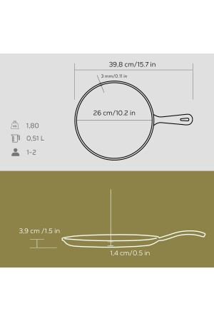 Runde Gusseisen-Pfanne für Pizza, Crêpes und Pfannkuchen. Gusseisen mit massivem Griff, Durchmesser (Ø) 26 cm. PRA-3503525-4032 - 8