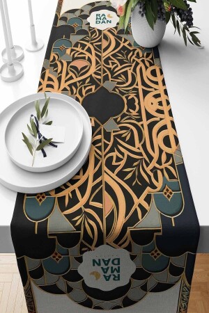 Runner Ramazan Arabic Desenli Süet Dokuma 140*40 Cm Ramadan Kareem - 2