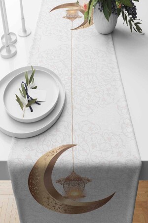 Runner Ramazan Pearl Desenli Süet Dokuma 140*40 Cm Ramadan Kareem - 2