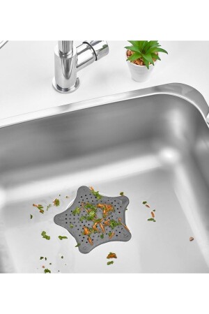 Rutschfestes Sternsieb aus Silikon für Waschbecken und Badewanne mit Saugnapf, Sternsieb in Anthrazit - 1