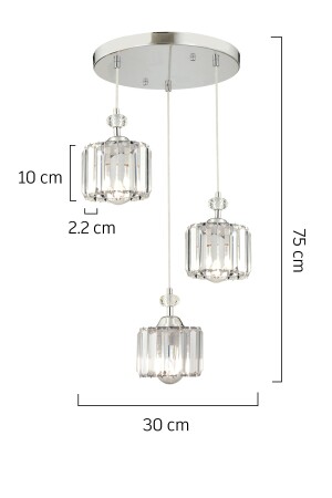 Saka 3-teilige runde Hängelampe mit Chromkristall, Stein, modernes Design, Kristall-Wohnzimmer-Hängelampe, Kronleuchter 7000-1097-10-03 - 5