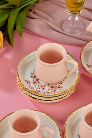 Sakura Flower Pink 15-teiliges Luxus-Kaffeetassen-Set aus Keramik, türkische Kaffeetasse - 4